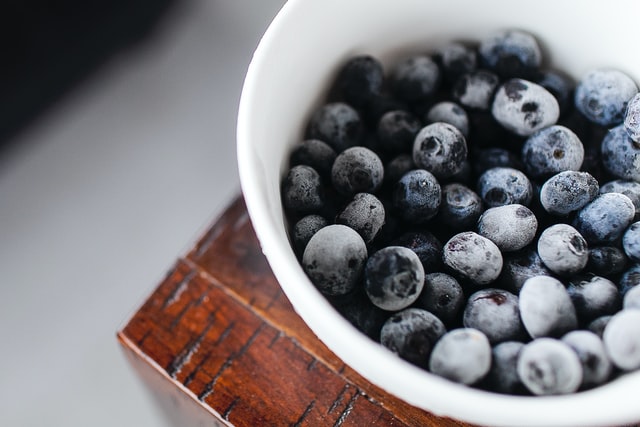 frozen blueberries in a bowl