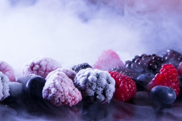 berries in the freezer against a cold backdrop
