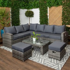 Elmstead - High Back Corner Sofa Set with Coffee Table and 2 Stools