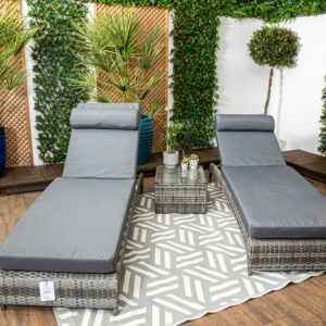Twinstead - Pair of Loungers with Side Table - GREY